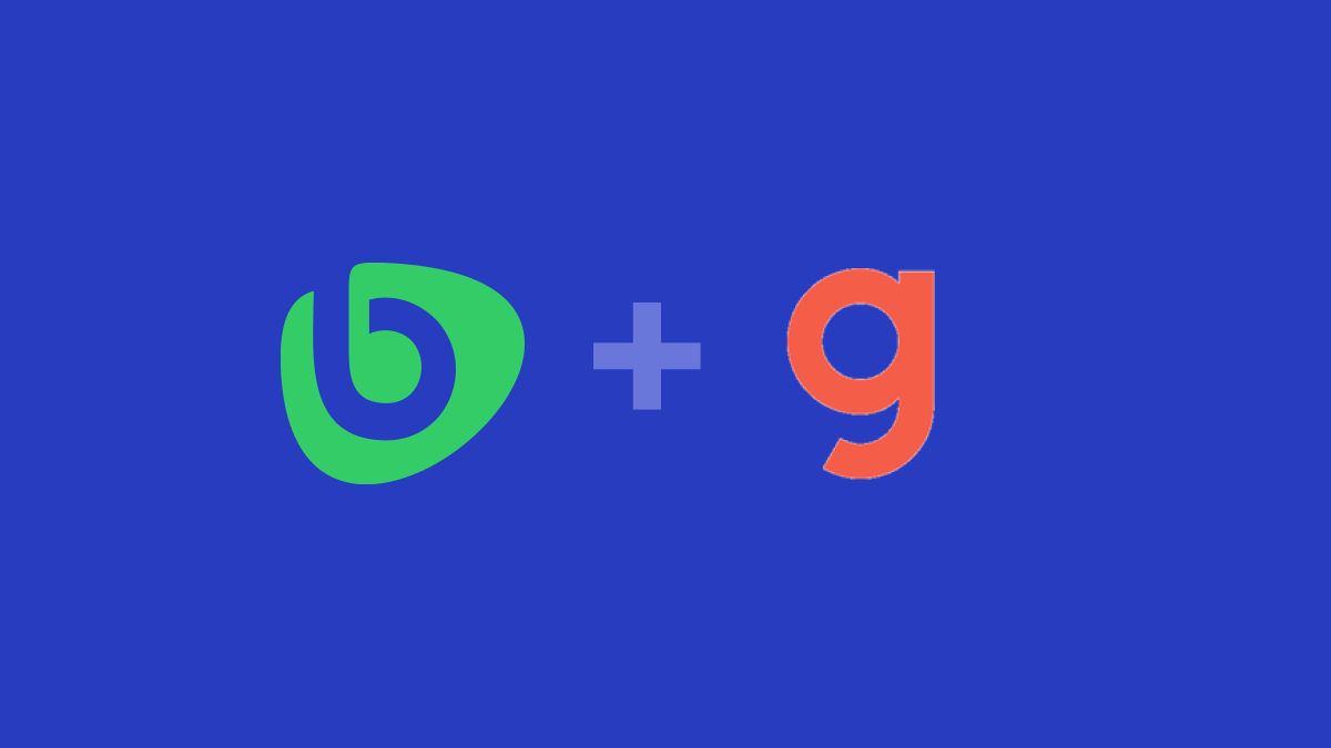 Green Bonusly icon and Orange Gusto icon pictured together on a royal blue background