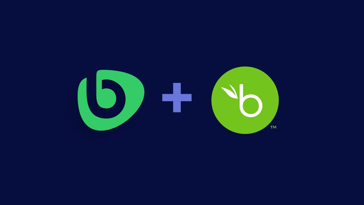 Green Bonusly icon and green BambooHR icon center-aligned next to each other on a dark blue background