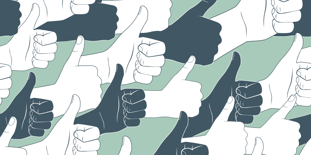 Illustration of many hands giving the thumbs up sign